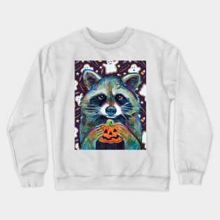 Halloween Raccoon with Jack O Lantern Cookie Crewneck Sweatshirt